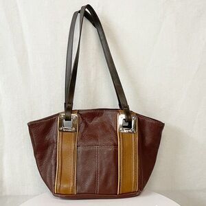 Genuine Leather‎ Tiganello Chic Brown Leather Tote with Tan Stripes